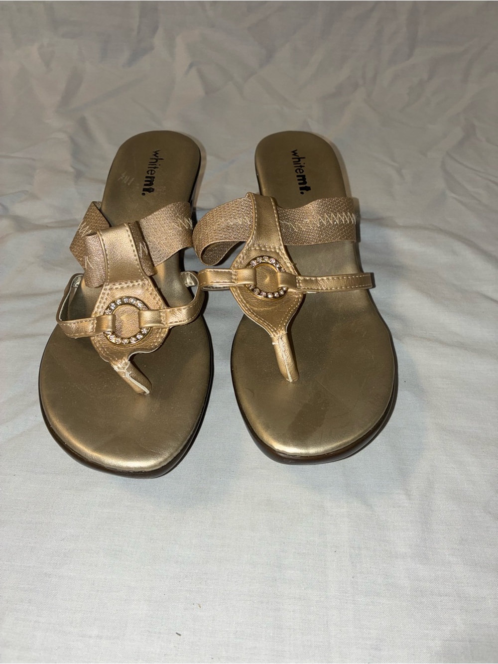White Mountain Gold Metallic Wedge Sandals Women's Size 10
